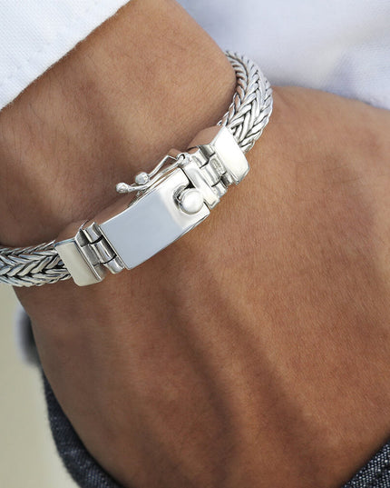 Small & Big 925 Sterling Silver Men’s Bracelet – 6.3mm & 8mm Options, Double-Lock, Sizes 7–10.5, Made in Thailand