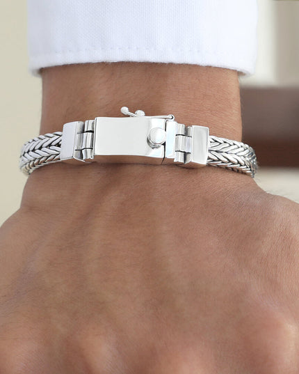 Small & Big 925 Sterling Silver Men’s Bracelet – 6.3mm & 8mm Options, Double-Lock, Sizes 7–10.5, Made in Thailand