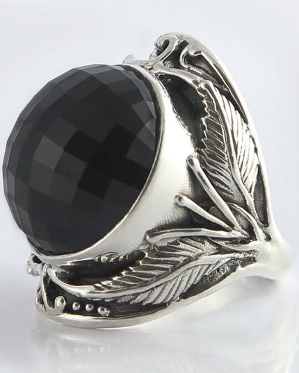 Onyx Ball Ring – Solid 925 Sterling Silver with Large Faceted Onyx Stone
