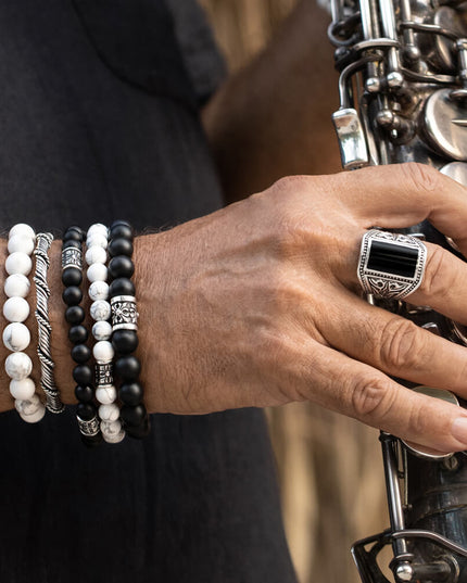 Matte Onyx Beaded Bracelet – 925 Sterling Silver, Unisex, 6/8/10MM Beads, S–XL, Elegant Gemstone Jewelry, Gift Included