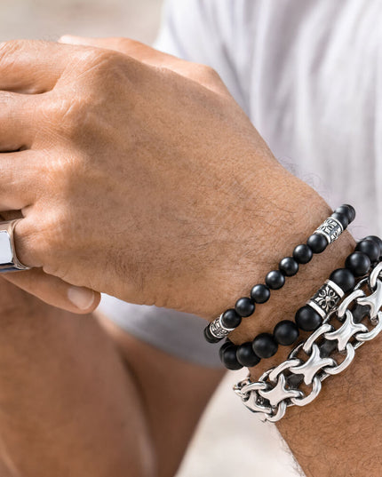 Matte Onyx Beaded Bracelet – 925 Sterling Silver, Unisex, 6/8/10MM Beads, S–XL, Elegant Gemstone Jewelry, Gift Included