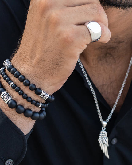 Matte Onyx Beaded Bracelet – 925 Sterling Silver, Unisex, 6/8/10MM Beads, S–XL, Elegant Gemstone Jewelry, Gift Included