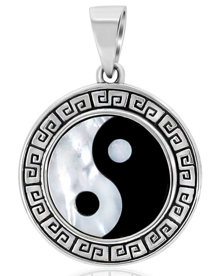 Sterling Silver Yin & Yang Pendant – Solid 925 with Black Onyx & White Shell (30.5mm)