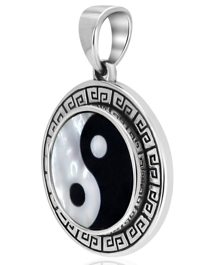 Sterling Silver Yin & Yang Pendant – Solid 925 with Black Onyx & White Shell (30.5mm)
