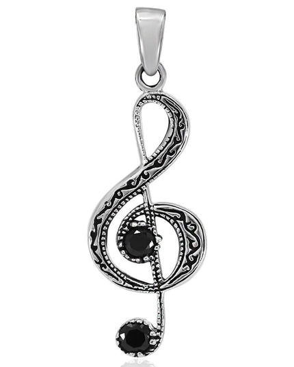 Sol Key Pendant – 925 Sterling Silver with Black & White Cubic Zirconia, 1.52” H x 0.59” W