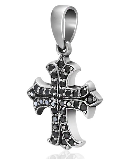 Black & White Cross Pendant – Sterling Silver with Cubic Zirconia