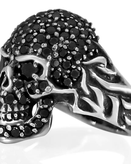 Black Skull Ring – Solid 925 Sterling Silver with 98 Black Cubic Zirconia
