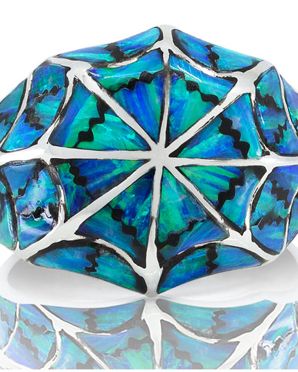 Blue Spider Net Ring – Handmade 925 Sterling Silver with Genuine Blue Opal