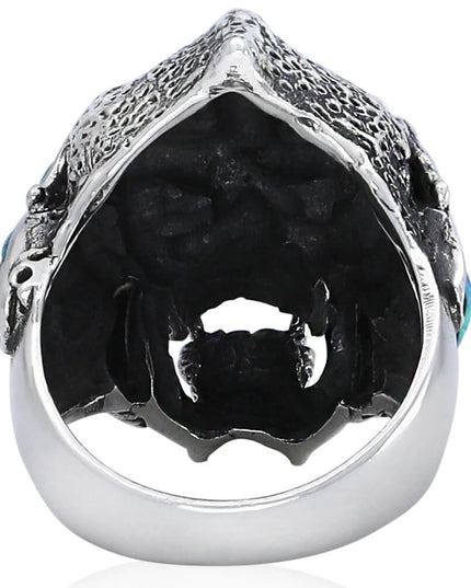 Blue Monster Opal & Onyx Ring – Handmade Sterling Silver (Size 8–14)