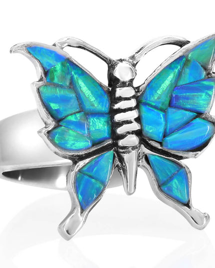 Handmade Sterling Silver Butterfly Ring – Adjustable, Blue Opal or Colorful Gemstones