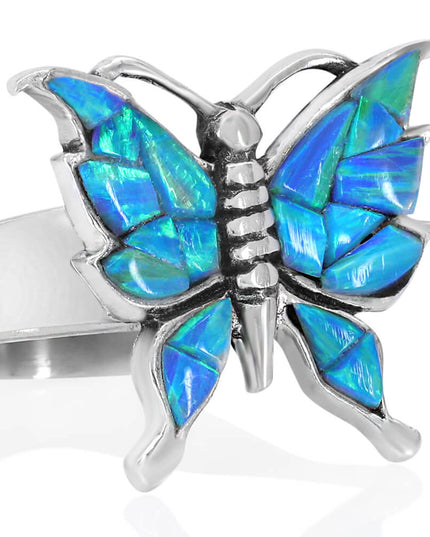 Handmade Sterling Silver Butterfly Ring – Adjustable, Blue Opal or Colorful Gemstones