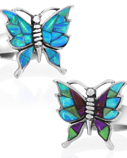 Handmade Sterling Silver Butterfly Ring – Adjustable, Blue Opal or Colorful Gemstones