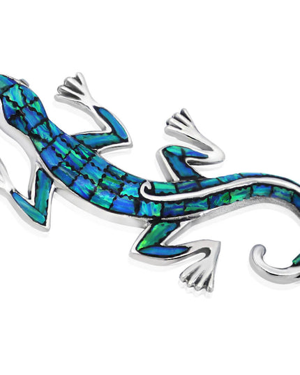 Gecko Lizard Pendant – 925 Sterling Silver Handmade Jewelry with Blue Opal & Colorful Gemstones