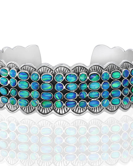 Blue Queen Opal Cuff Bracelet – Sterling Silver Handmade Unisex Design