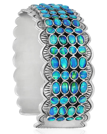 Blue Queen Opal Cuff Bracelet – Sterling Silver Handmade Unisex Design