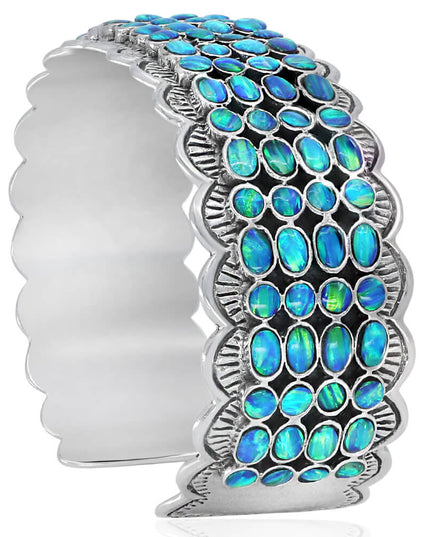 Blue Queen Opal Cuff Bracelet – Sterling Silver Handmade Unisex Design