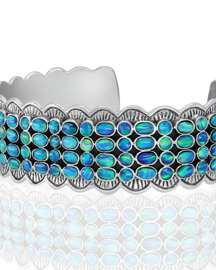 Blue Queen Opal Cuff Bracelet – Sterling Silver Handmade Unisex Design
