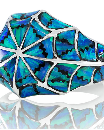 Blue Spider Net Ring – Handmade 925 Sterling Silver with Genuine Blue Opal
