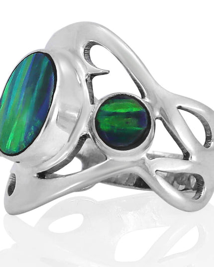 Three Dreams 925 Sterling Silver Women’s Ring – Blue Opal & Moonstone Trio, Sizes 6–12, Handmade Design