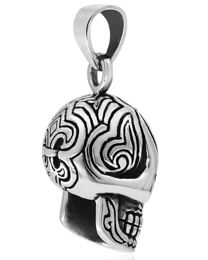 Clover Skull Pendant – Solid 925 Sterling Silver Heavy Gothic Design