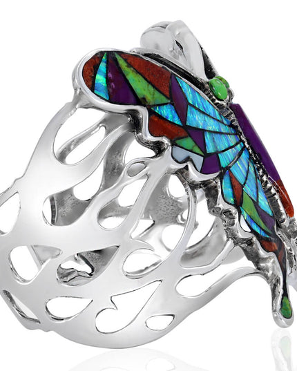 Multicolor Butterfly Cuff Bracelet – 925 Sterling Silver with Genuine Gemstones