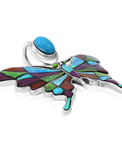 Colorful Butterfly Pendant – 925 Sterling Silver with Genuine Gemstones
