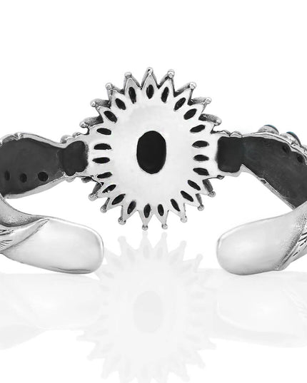 Blue Sun Cuff Bracelet – Solid 925 Sterling Silver with Genuine Blue Opal Stones