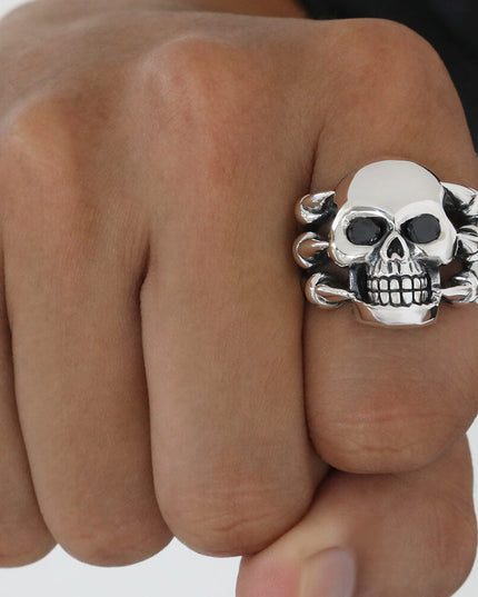 Claws Skull Ring – 925 Sterling Silver with Black CZ Stones