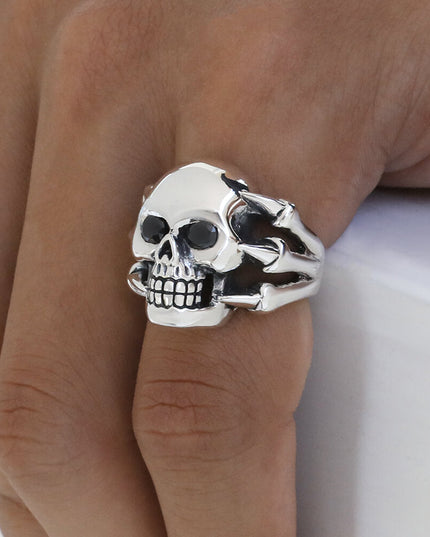Claws Skull Ring – 925 Sterling Silver with Black CZ Stones