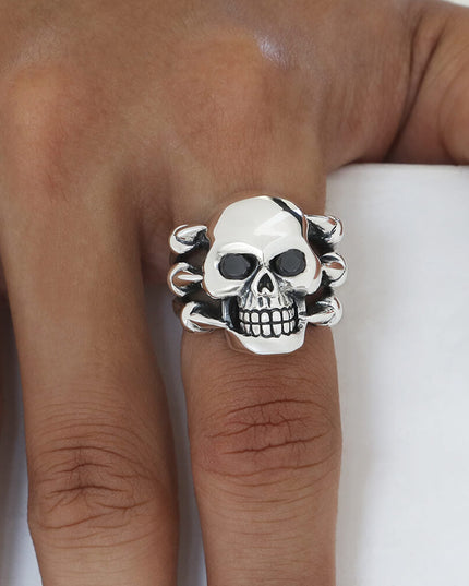 Claws Skull Ring – 925 Sterling Silver with Black CZ Stones