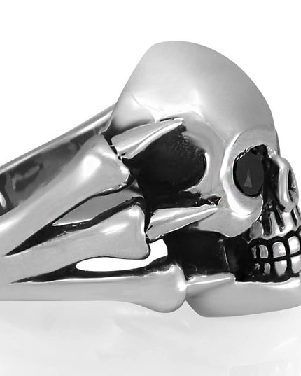 Claws Skull Ring – 925 Sterling Silver with Black CZ Stones