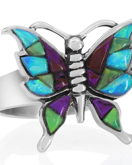 Handmade Sterling Silver Butterfly Ring – Adjustable, Blue Opal or Colorful Gemstones