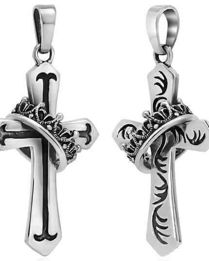 Cross & Crown Pendant – Solid 925 Sterling Silver Reversible Design