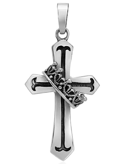 Cross & Crown Pendant – Solid 925 Sterling Silver Reversible Design