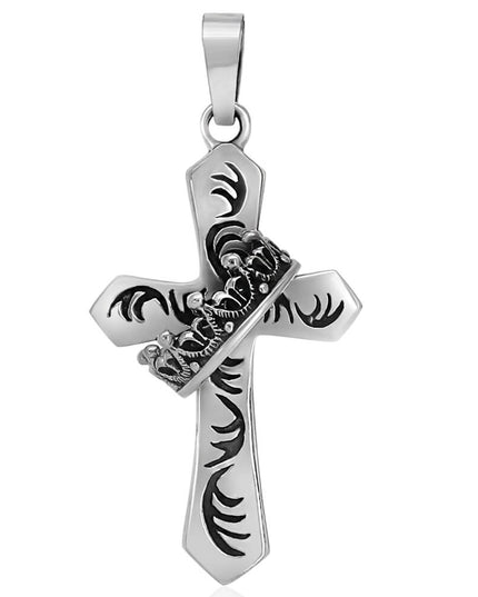 Cross & Crown Pendant – Solid 925 Sterling Silver Reversible Design