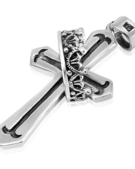Cross & Crown Pendant – Solid 925 Sterling Silver Reversible Design