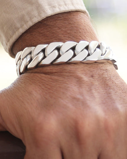 Cuban Chain Bracelet – Heavy 925 Sterling Silver with Double-Lock Safety