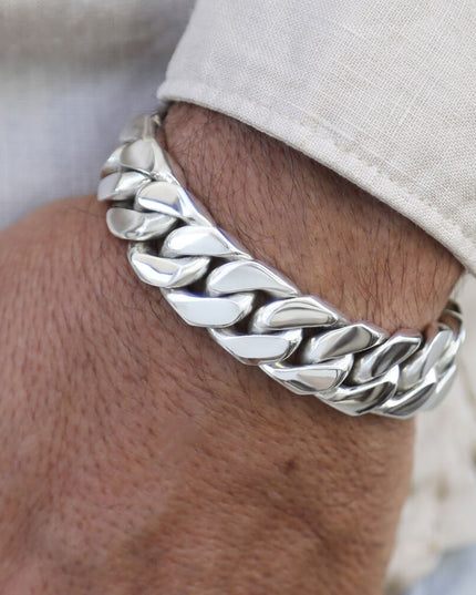 Cuban Chain Bracelet – Heavy 925 Sterling Silver with Double-Lock Safety
