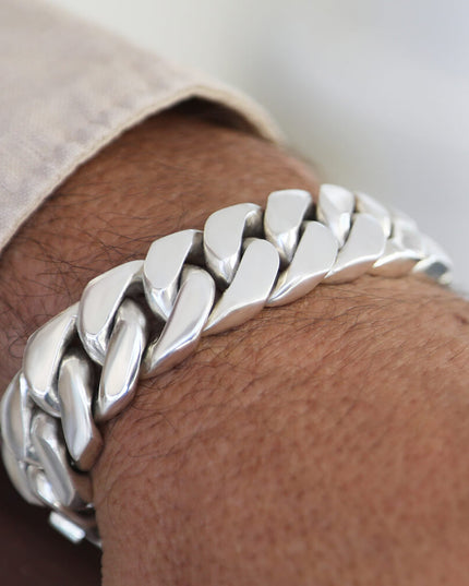 Cuban Chain Bracelet – Heavy 925 Sterling Silver with Double-Lock Safety