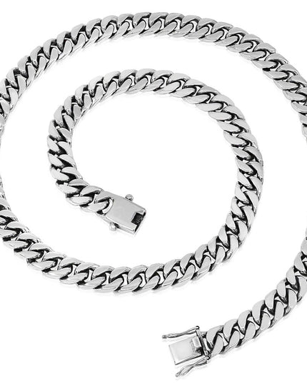 Cuban Chain 925 Sterling Silver Necklace – 10mm Wide, Double-Lock, Heavyweight, Lengths 18–30", Made in Thailand