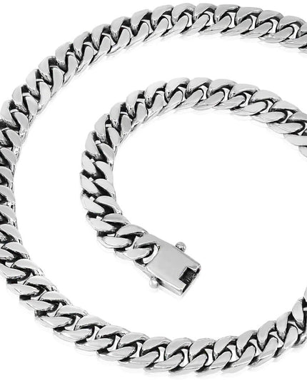 Cuban Chain 925 Sterling Silver Necklace – 10mm Wide, Double-Lock, Heavyweight, Lengths 18–30", Made in Thailand