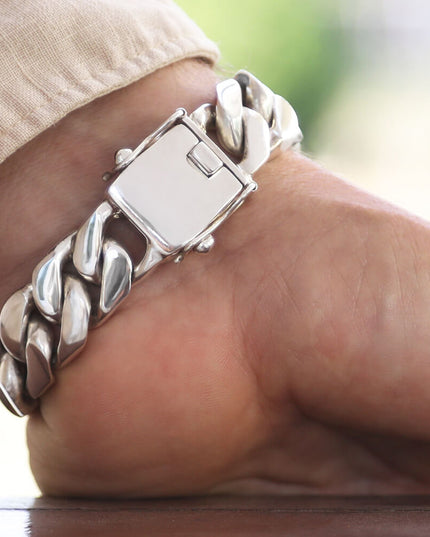 Cuban Chain Bracelet – Heavy 925 Sterling Silver with Double-Lock Safety