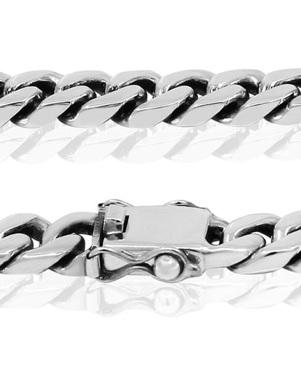 Cuban Chain 925 Sterling Silver Necklace – 10mm Wide, Double-Lock, Heavyweight, Lengths 18–30", Made in Thailand