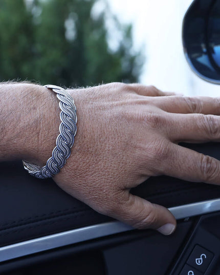 Chained Melody Braided Cuff Bracelet – Solid 925 Sterling Silver Unisex Design