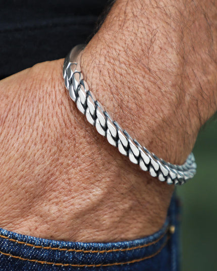 Silver Vector 925 Sterling Silver Unisex Cuff Bracelet – 6.5mm Wide, 49g, Free Size, Made in Thailand