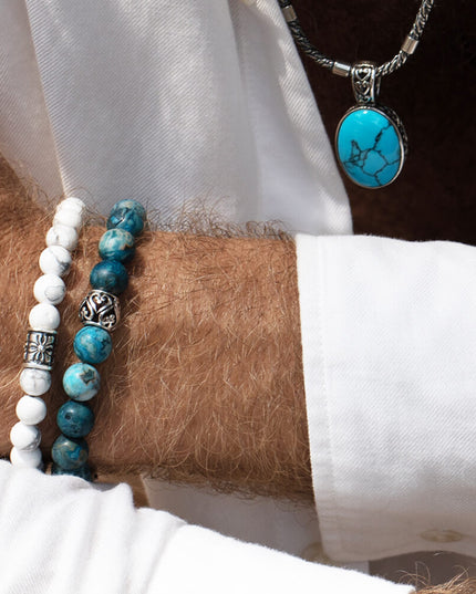 Howlite 925 Sterling Silver & Natural Gemstone Bead Bracelet – White with Grey Veins, 6mm/8mm/10mm, Sizes S–XL, Unisex