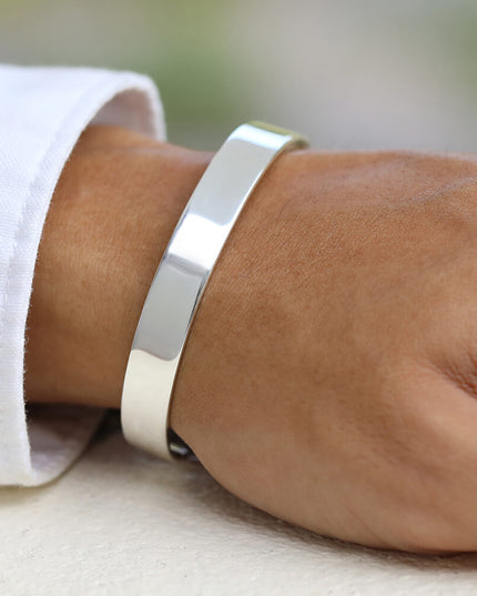 Classic Charm Sterling Silver Cuff Bracelet – Solid 925, Unisex Adjustable (9mm, 27g)