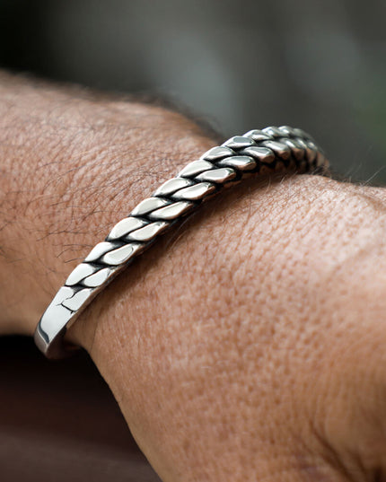 Silver Vector 925 Sterling Silver Unisex Cuff Bracelet – 6.5mm Wide, 49g, Free Size, Made in Thailand