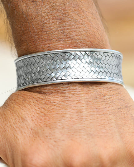 Silver Magic Braided Cuff Bracelet – Solid 925 Sterling Silver, Unisex, 22mm Width, Adjustable 6.2" to 8.5" Wrist