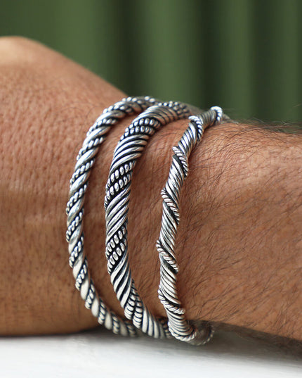 Viking Bracelets Set – Solid 925 Sterling Silver Cuff, 3-Piece Collection (Legacy, Legend, Spirit), Adjustable M–XL, Unisex